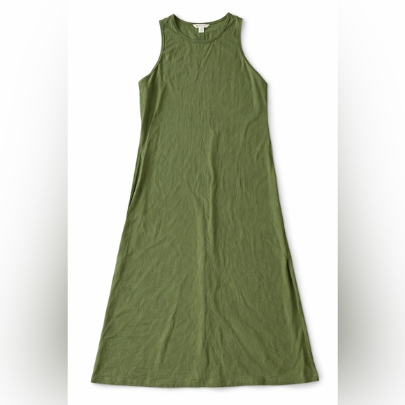 Athleta Olive Green Sleeveless Maxi Dress Supima Cotton Size L - Picture 2 of 10